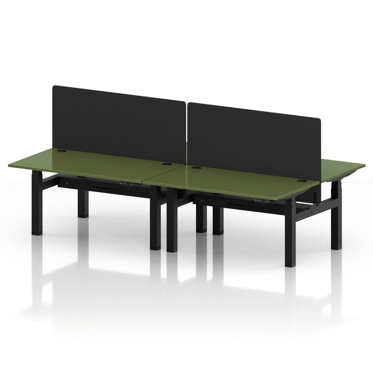 Air Back-to-Back Height Adjustable Bench Desk - 4 Person with Black Straight Screen