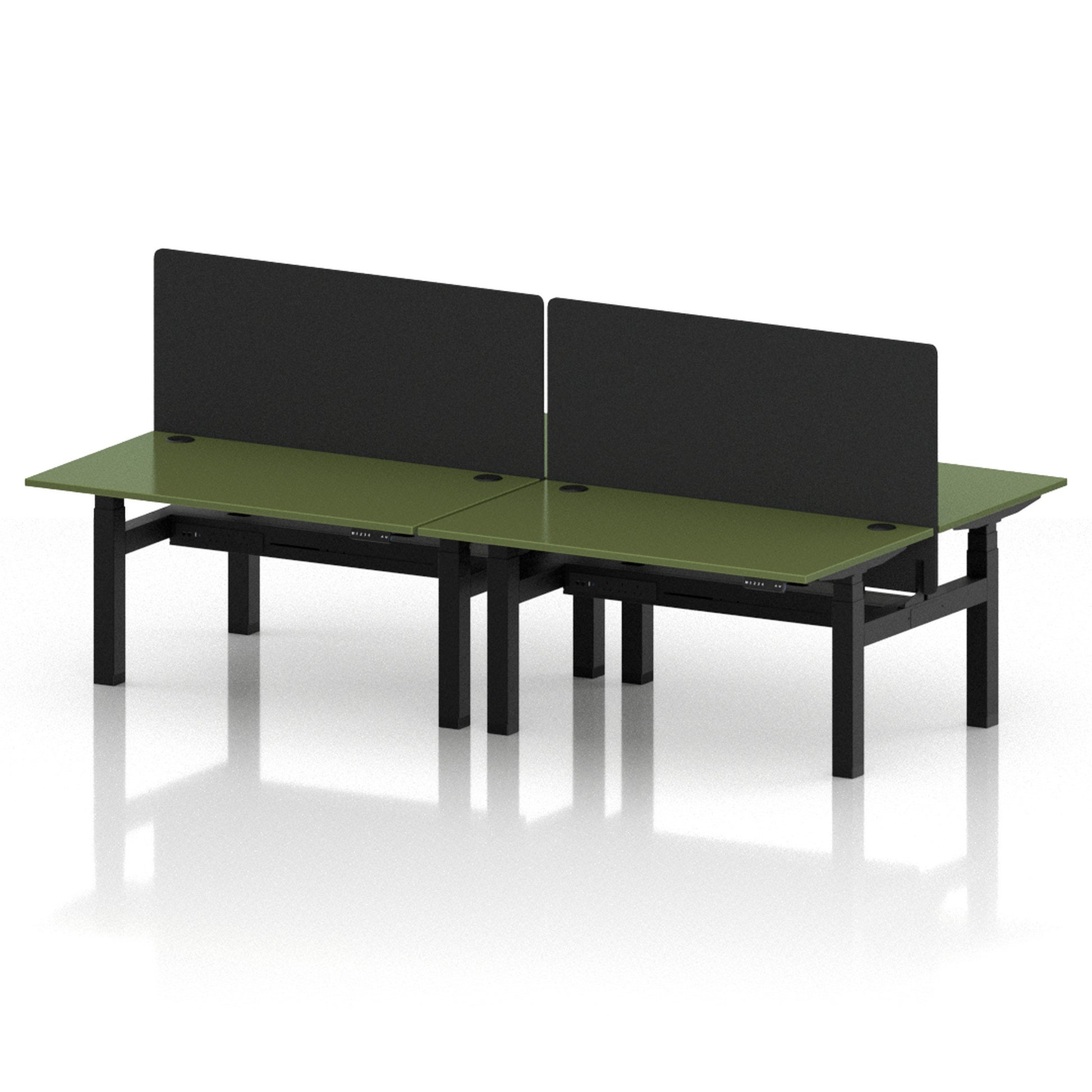 Air Back-to-Back Height Adjustable Bench Desk - 4 Person with Black Straight Screen