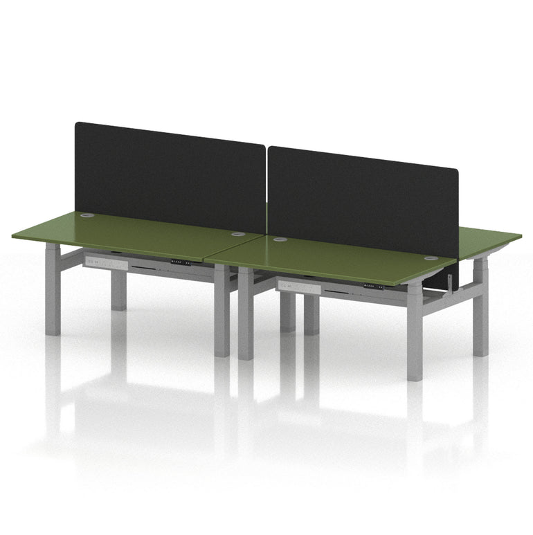 Air Back-to-Back Height Adjustable Bench Desk - 4 Person with Black Straight Screen