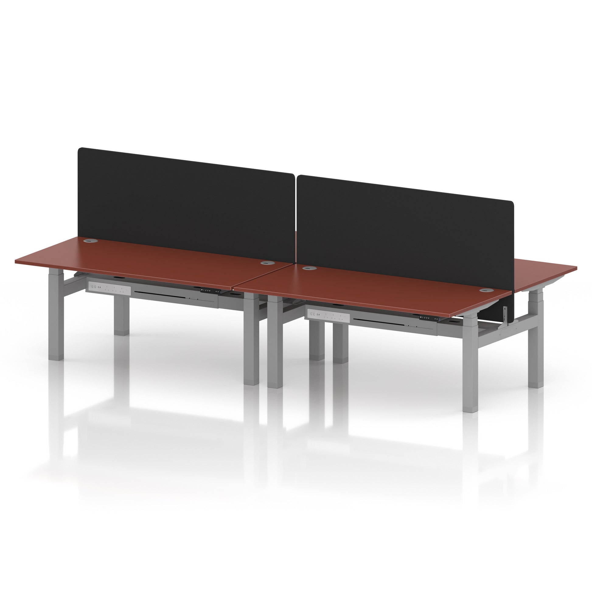 Air Back-to-Back Height Adjustable Bench Desk - 4 Person with Black Straight Screen