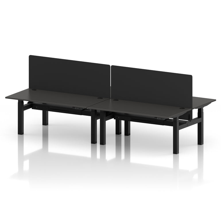 Air Back-to-Back Height Adjustable Bench Desk - 4 Person with Black Straight Screen