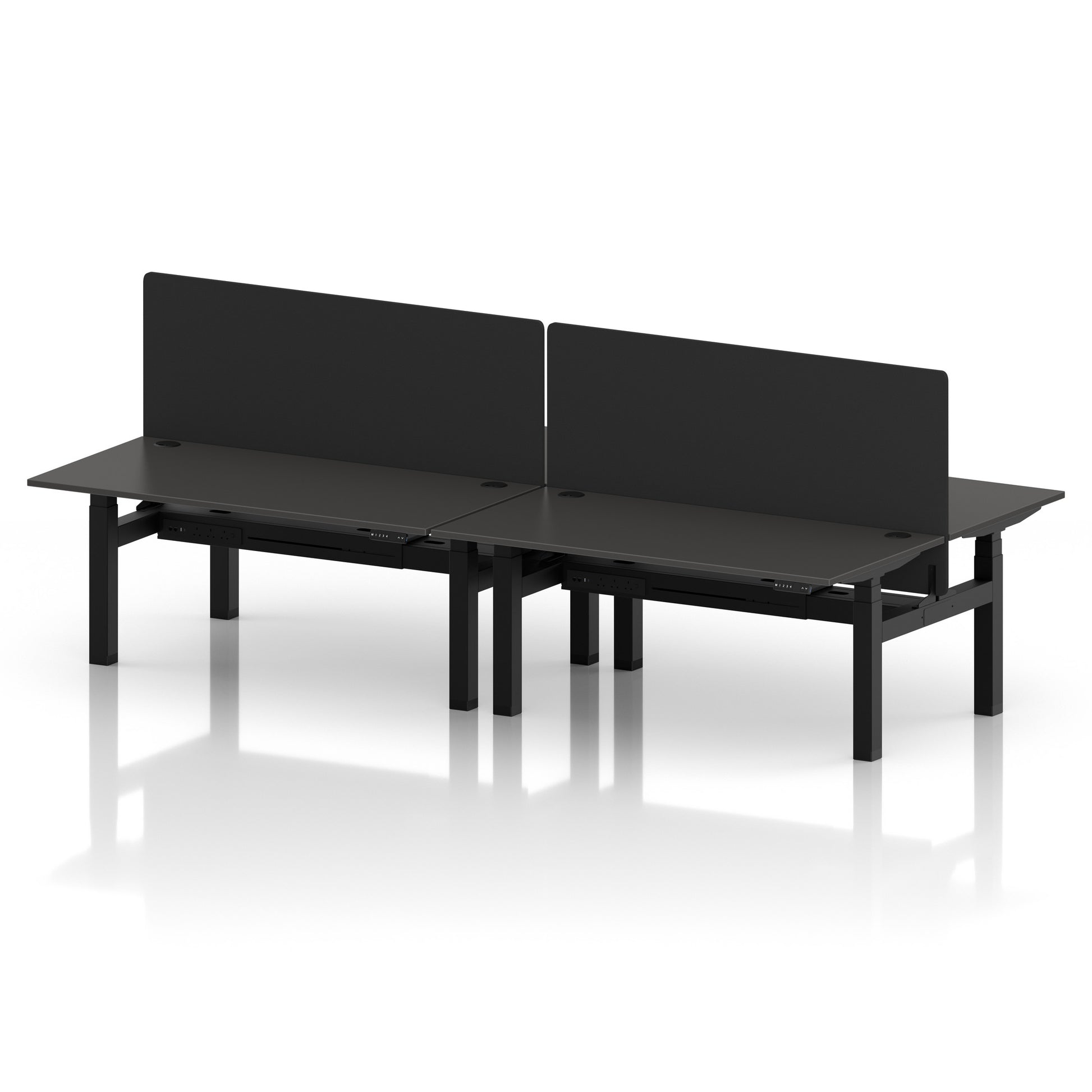 Air Back-to-Back Height Adjustable Bench Desk - 4 Person with Black Straight Screen