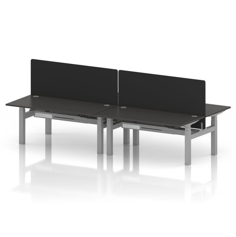 Air Back-to-Back Height Adjustable Bench Desk - 4 Person with Black Straight Screen