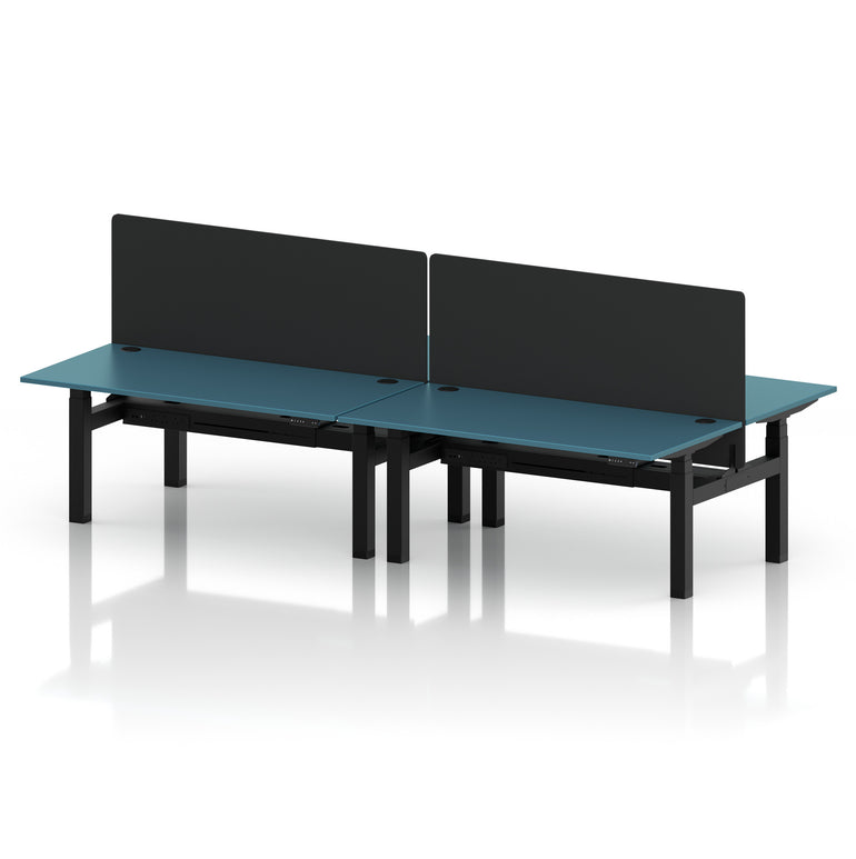 Air Back-to-Back Height Adjustable Bench Desk - 4 Person with Black Straight Screen