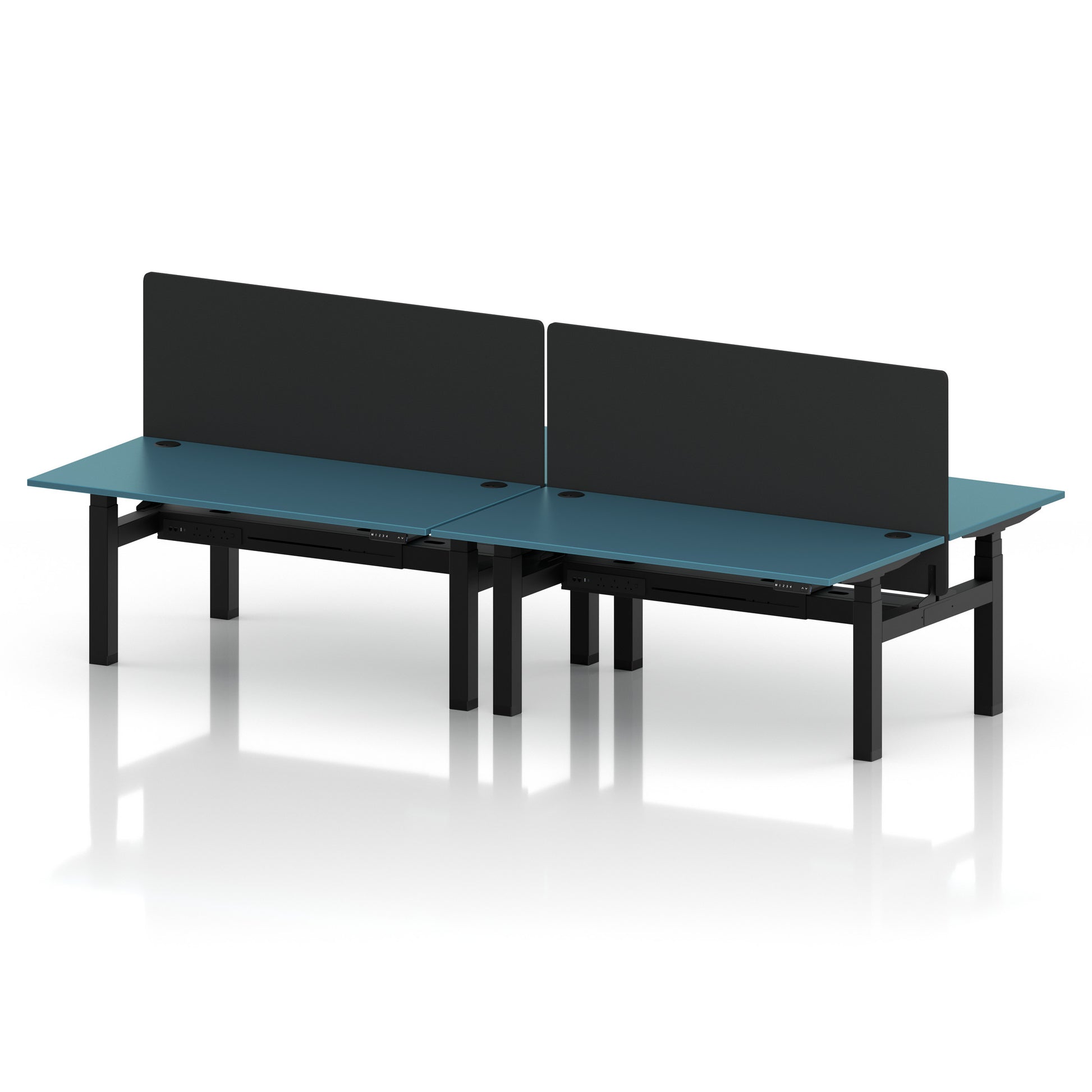 Air Back-to-Back Height Adjustable Bench Desk - 4 Person with Black Straight Screen