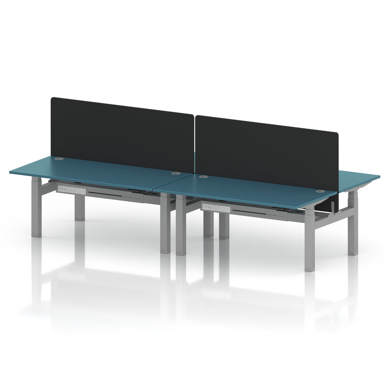 Air Back-to-Back Height Adjustable Bench Desk - 4 Person with Black Straight Screen