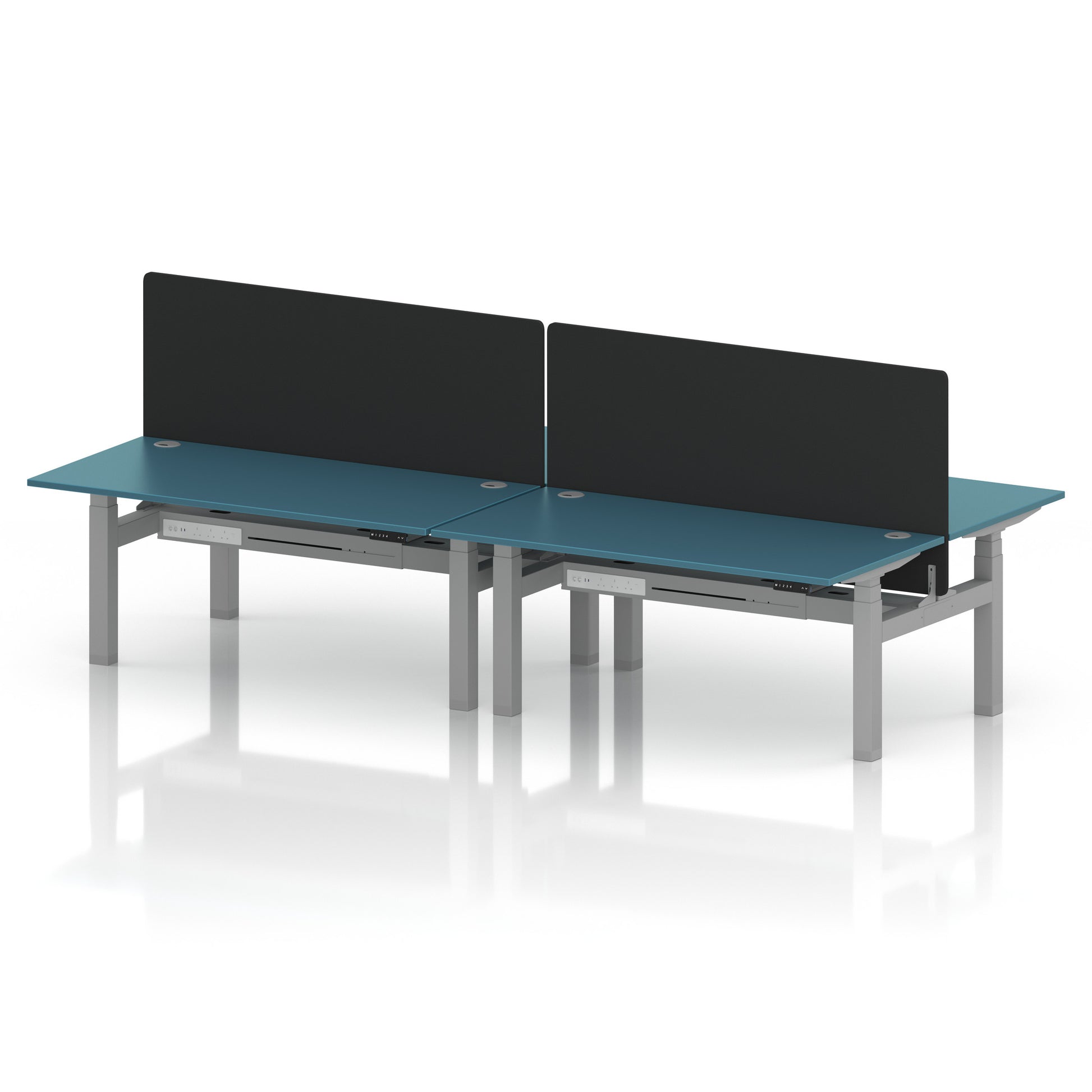 Air Back-to-Back Height Adjustable Bench Desk - 4 Person with Black Straight Screen