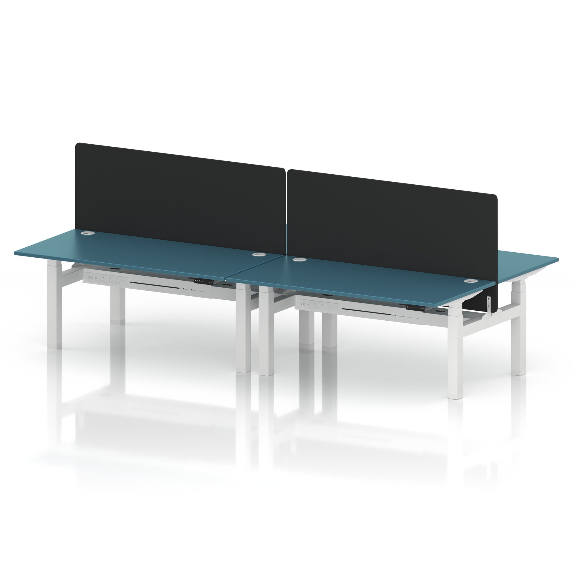Air Back-to-Back Height Adjustable Bench Desk - 4 Person with Black Straight Screen