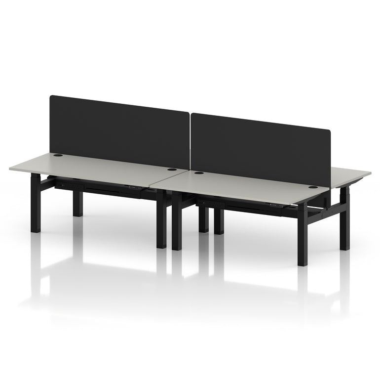 Air Back-to-Back Height Adjustable Bench Desk - 4 Person with Black Straight Screen