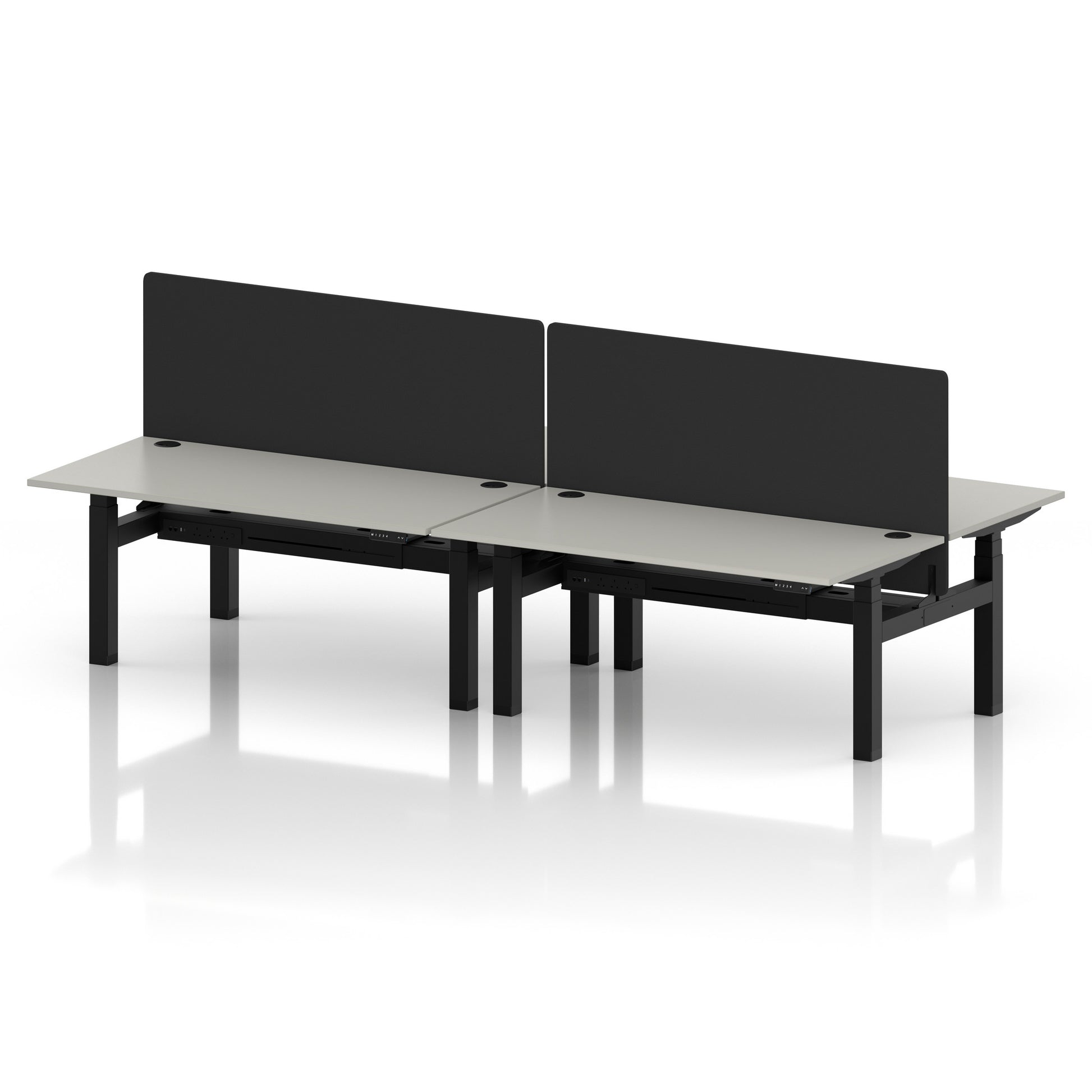 Air Back-to-Back Height Adjustable Bench Desk - 4 Person with Black Straight Screen
