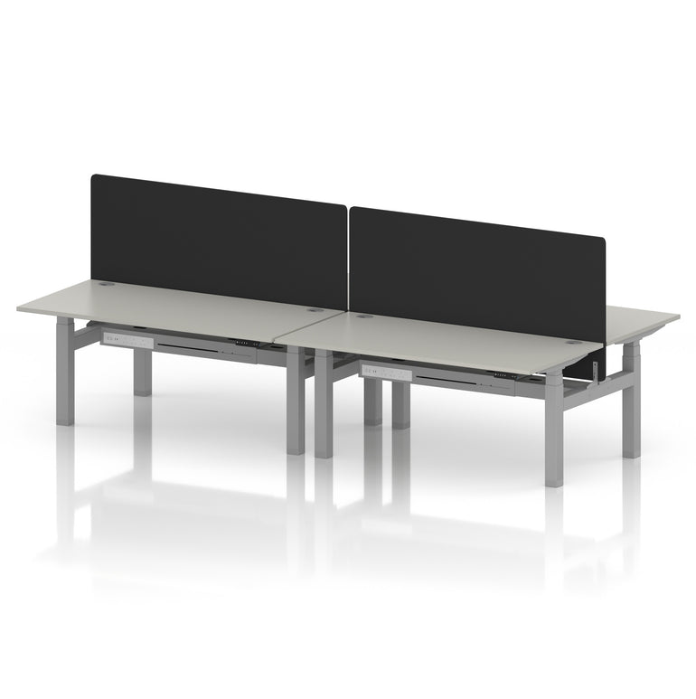 Air Back-to-Back Height Adjustable Bench Desk - 4 Person with Black Straight Screen