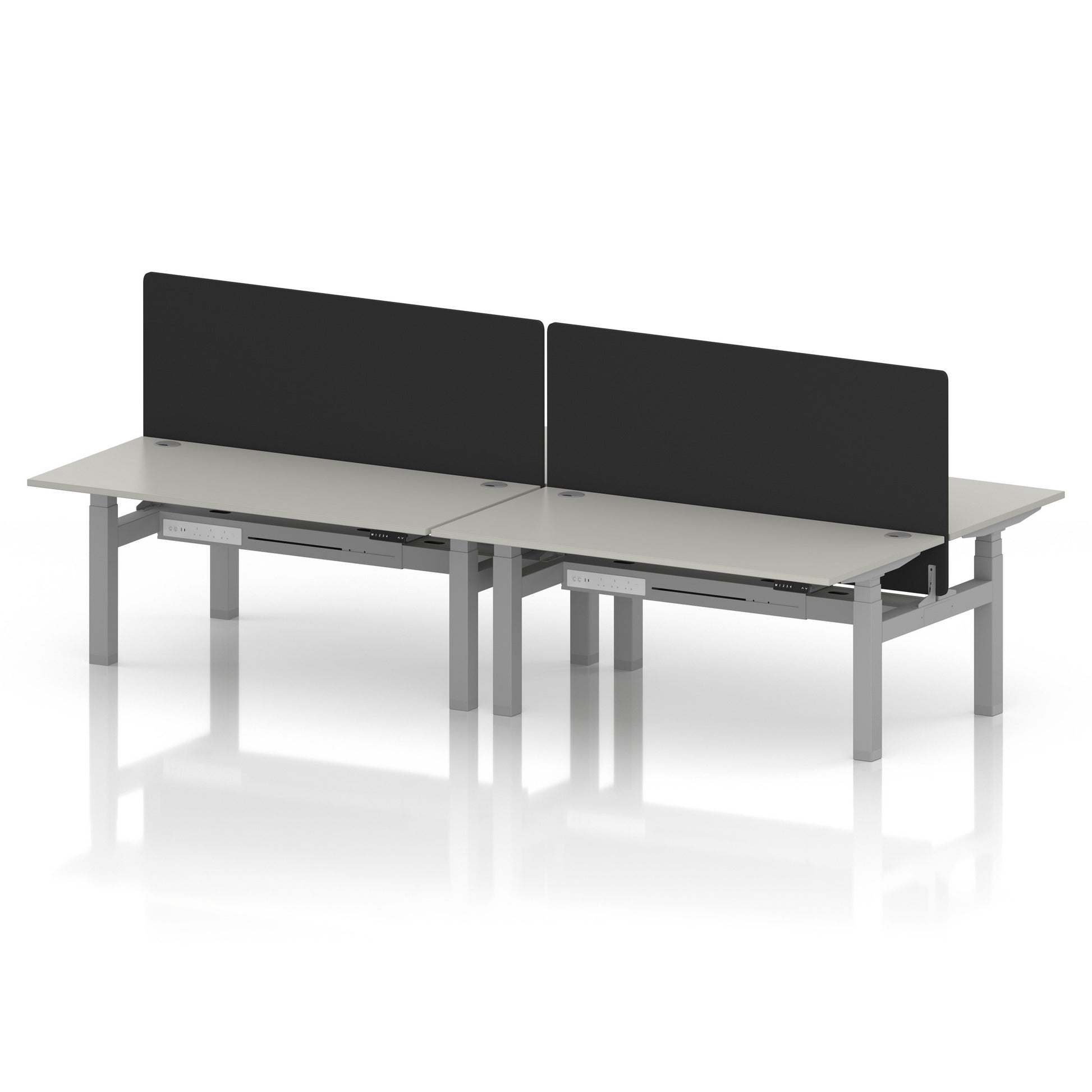 Air Back-to-Back Height Adjustable Bench Desk - 4 Person with Black Straight Screen