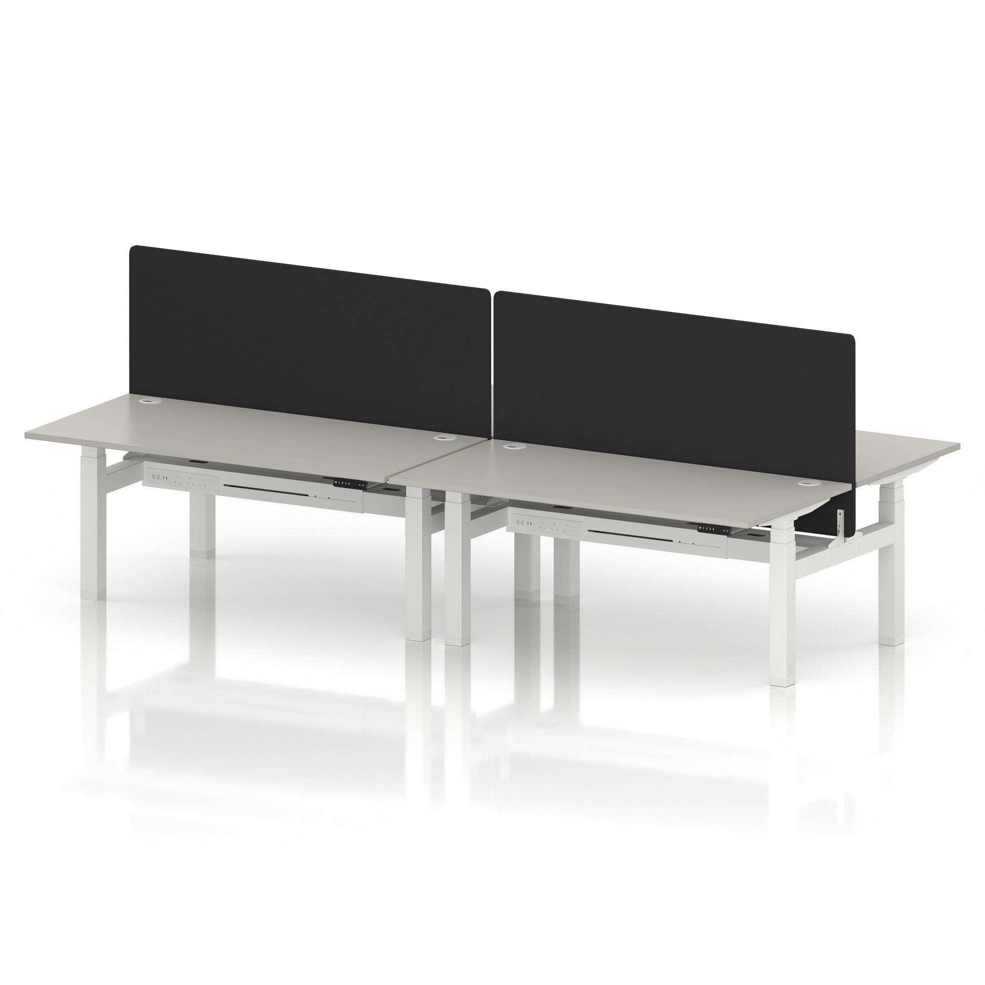 Air Back-to-Back Height Adjustable Bench Desk - 4 Person with Black Straight Screen