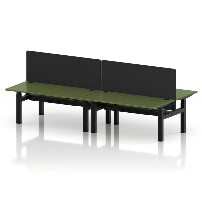 Air Back-to-Back Height Adjustable Bench Desk - 4 Person with Black Straight Screen