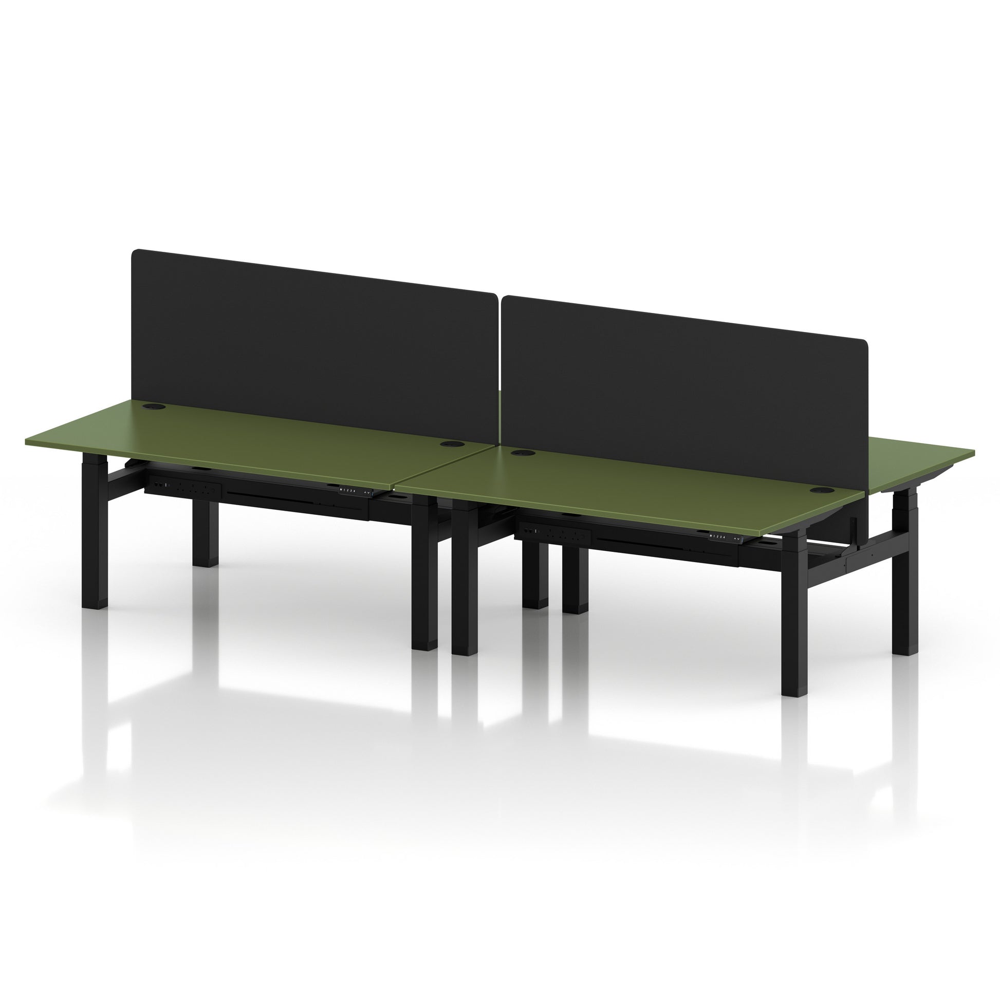 Air Back-to-Back Height Adjustable Bench Desk - 4 Person with Black Straight Screen