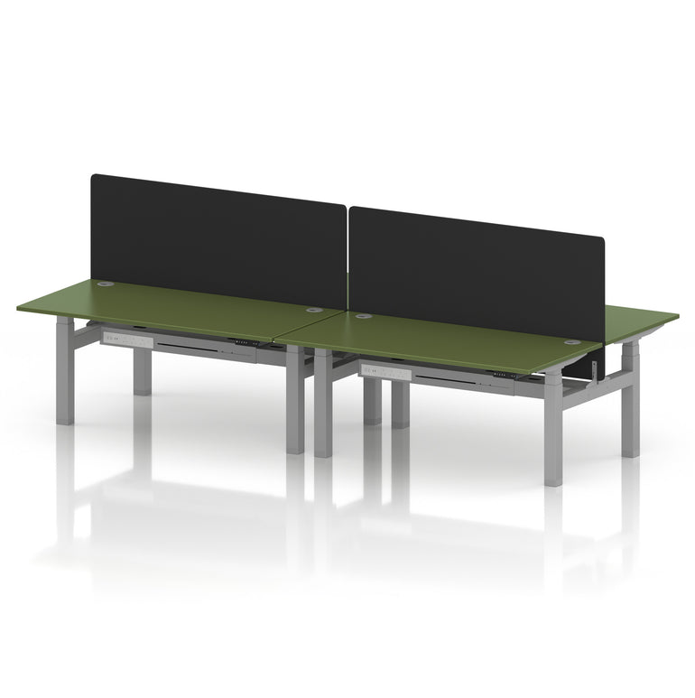 Air Back-to-Back Height Adjustable Bench Desk - 4 Person with Black Straight Screen