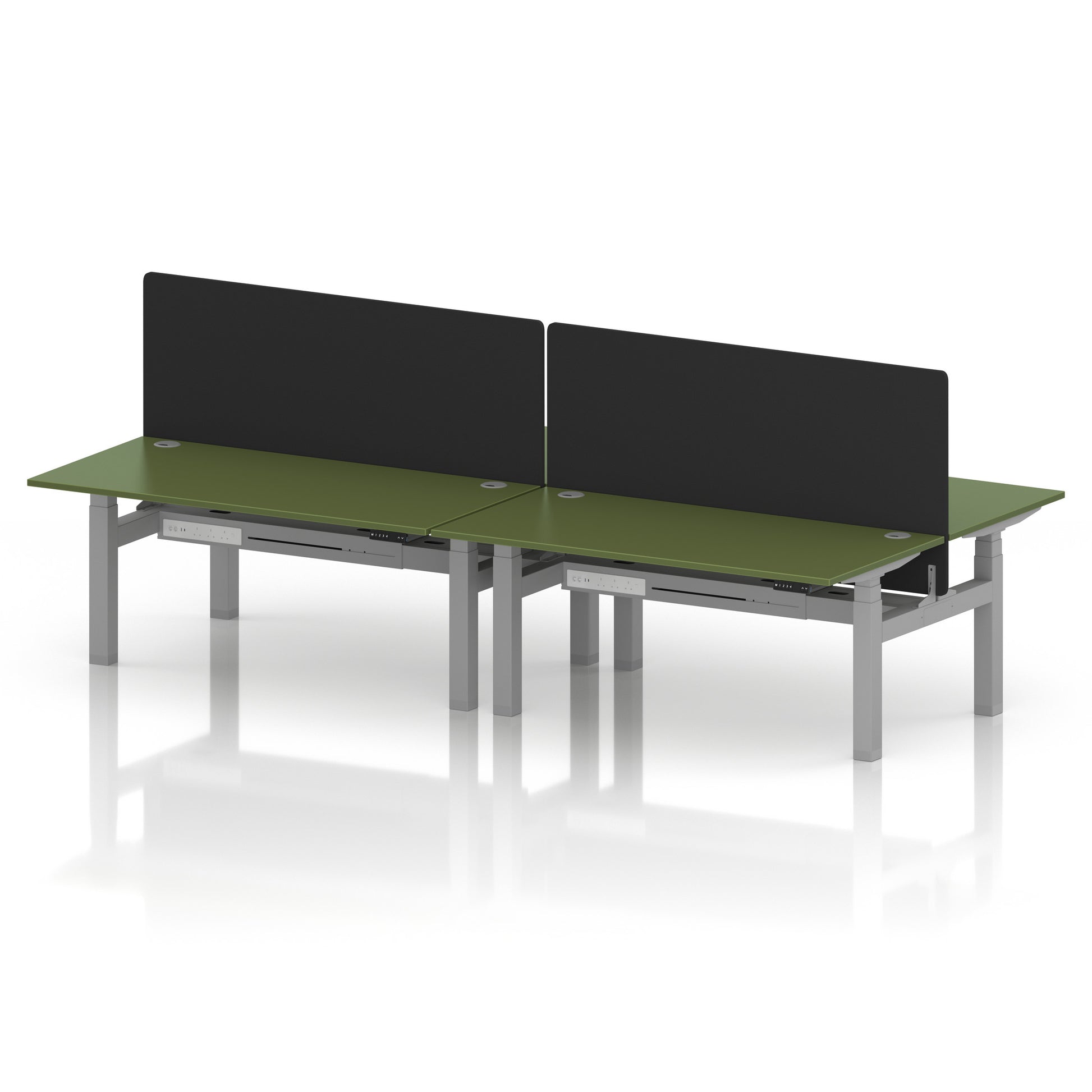 Air Back-to-Back Height Adjustable Bench Desk - 4 Person with Black Straight Screen