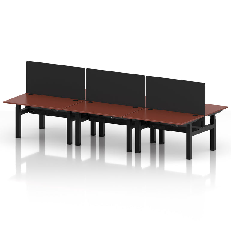 Air Back-to-Back Height Adjustable Bench Desk - 6 Person with Black Straight Screen