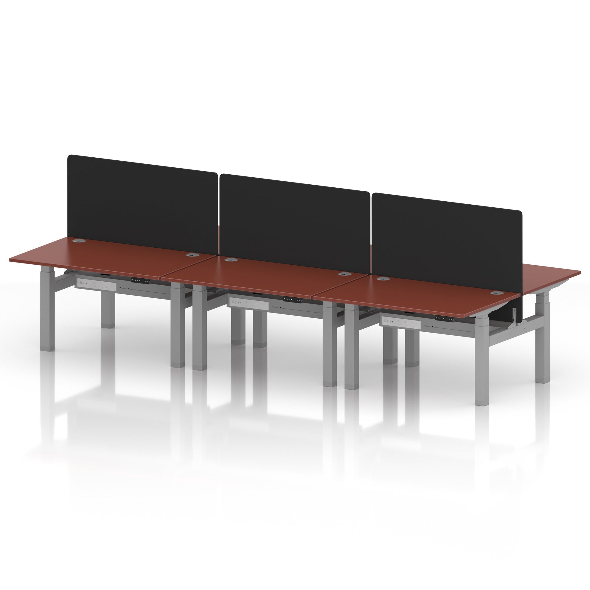Air Back-to-Back Height Adjustable Bench Desk - 6 Person with Black Straight Screen