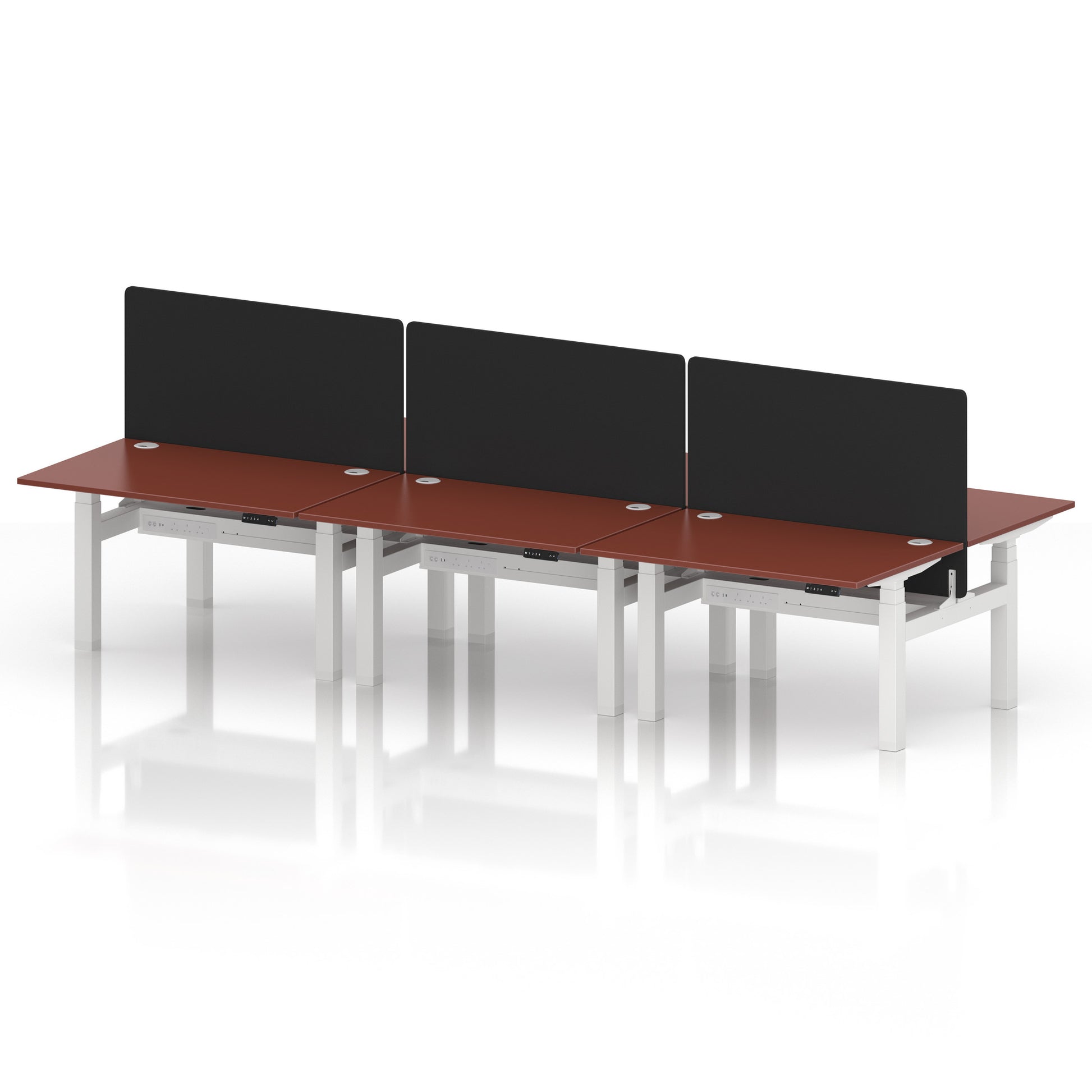 Air Back-to-Back Height Adjustable Bench Desk - 6 Person with Black Straight Screen