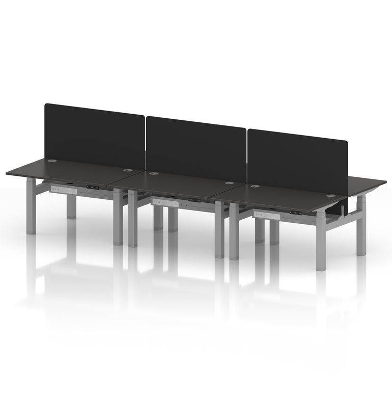 Air Back-to-Back Height Adjustable Bench Desk - 6 Person with Black Straight Screen