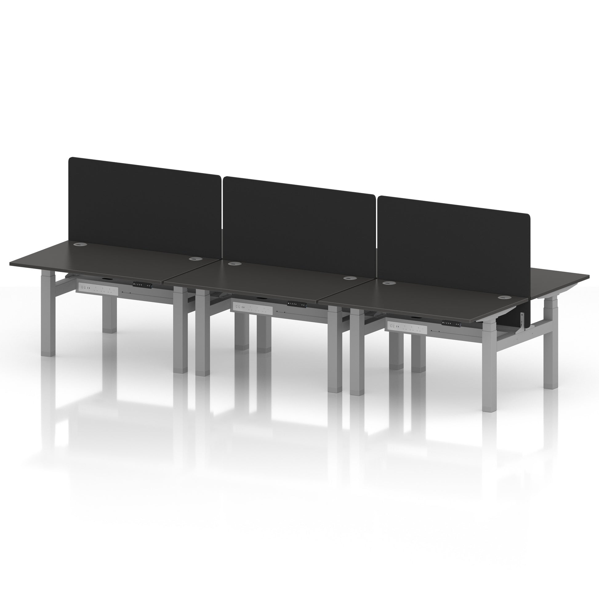 Air Back-to-Back Height Adjustable Bench Desk - 6 Person with Black Straight Screen