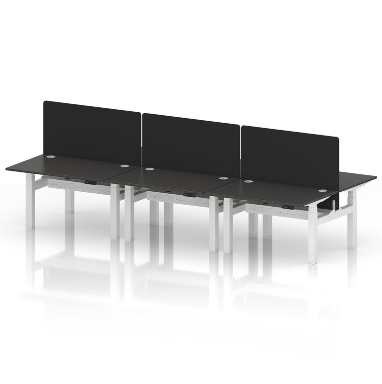 Air Back-to-Back Height Adjustable Bench Desk - 6 Person with Black Straight Screen