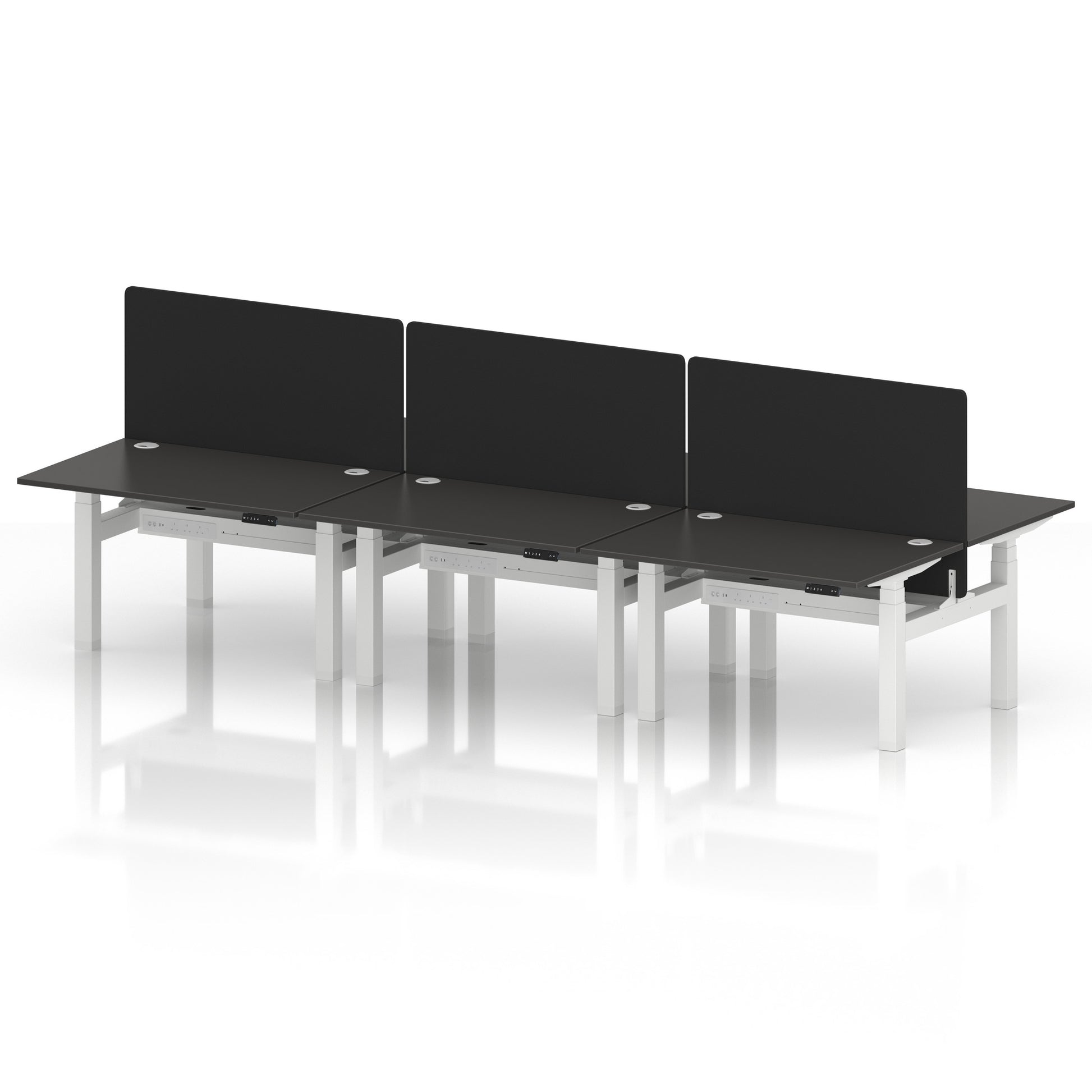 Air Back-to-Back Height Adjustable Bench Desk - 6 Person with Black Straight Screen