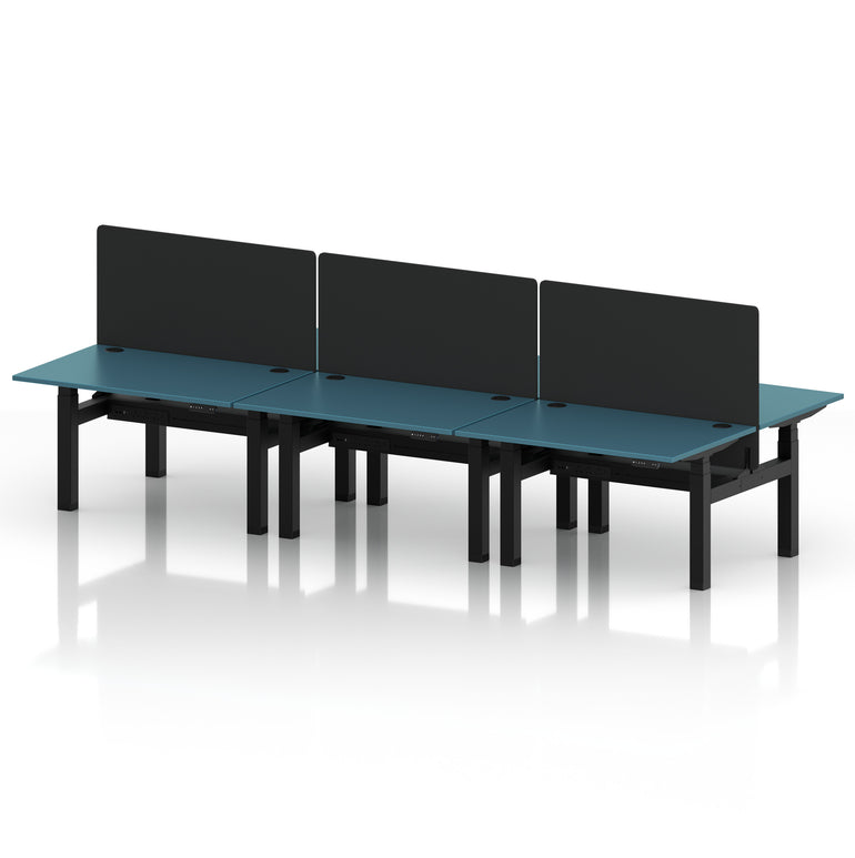 Air Back-to-Back Height Adjustable Bench Desk - 6 Person with Black Straight Screen