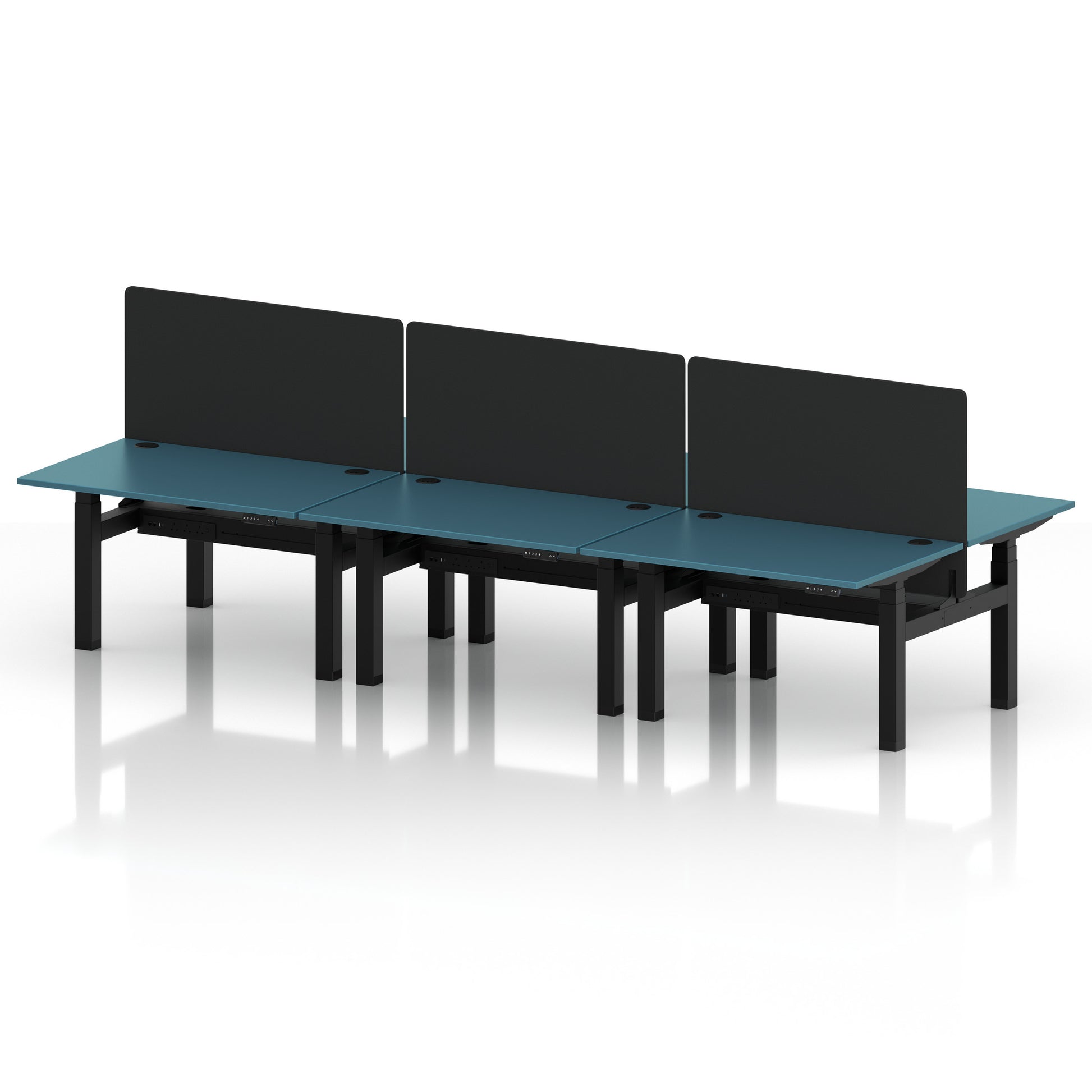 Air Back-to-Back Height Adjustable Bench Desk - 6 Person with Black Straight Screen