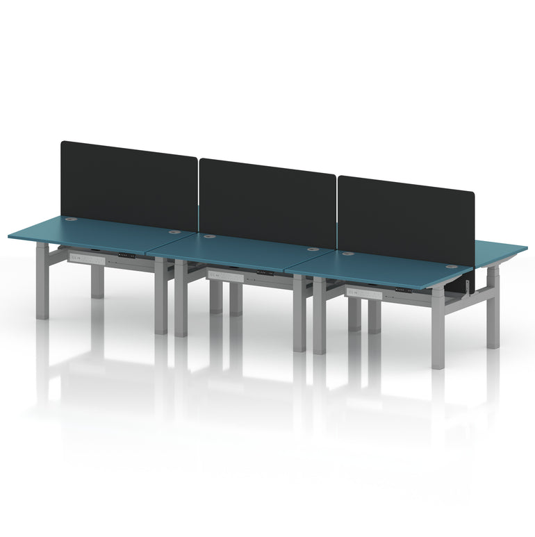 Air Back-to-Back Height Adjustable Bench Desk - 6 Person with Black Straight Screen