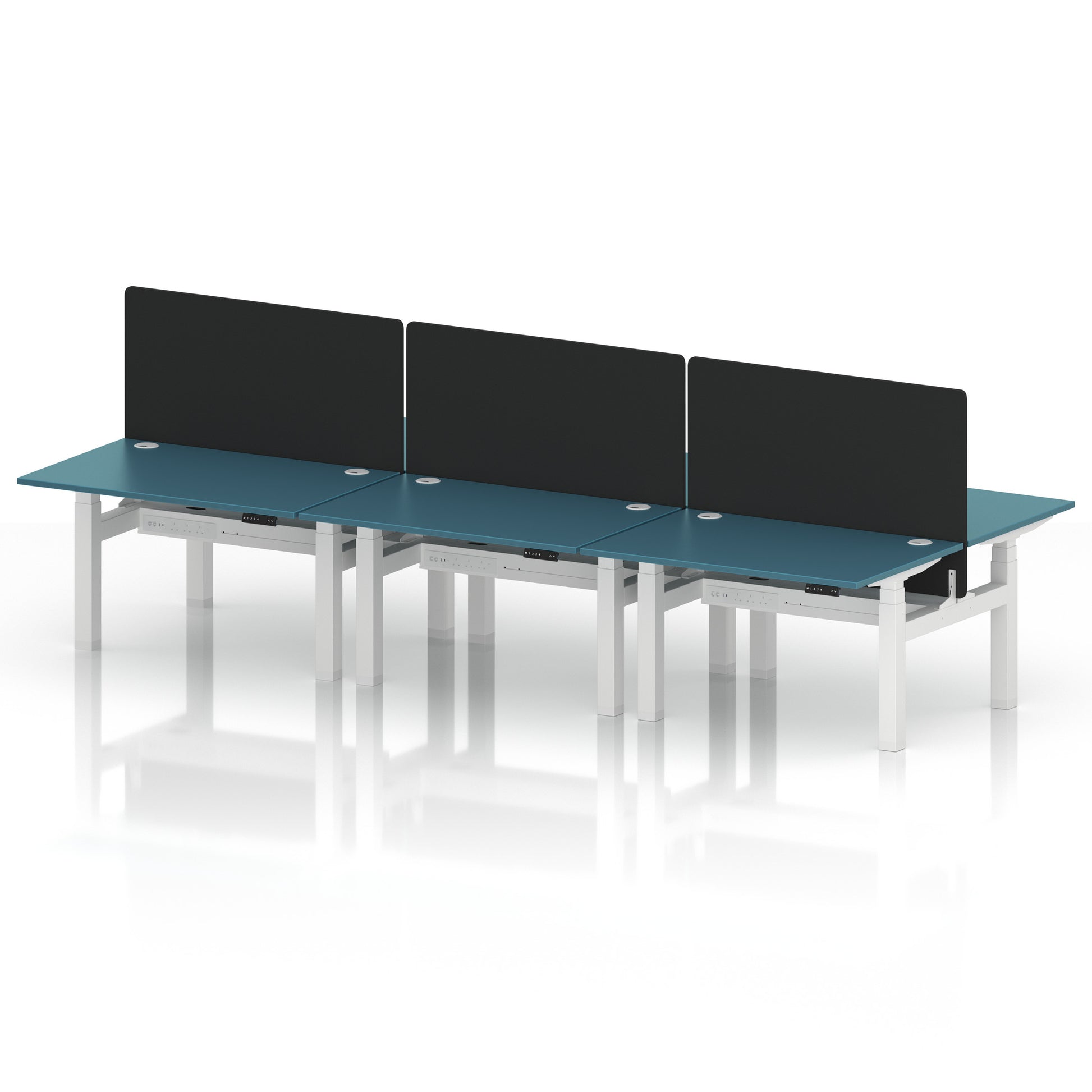 Air Back-to-Back Height Adjustable Bench Desk - 6 Person with Black Straight Screen