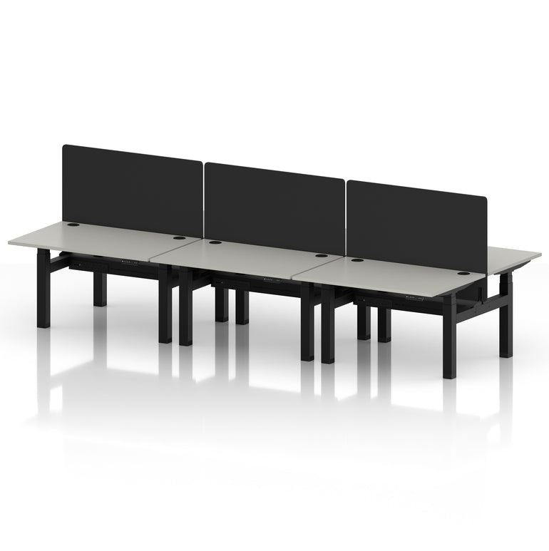 Air Back-to-Back Height Adjustable Bench Desk - 6 Person with Black Straight Screen