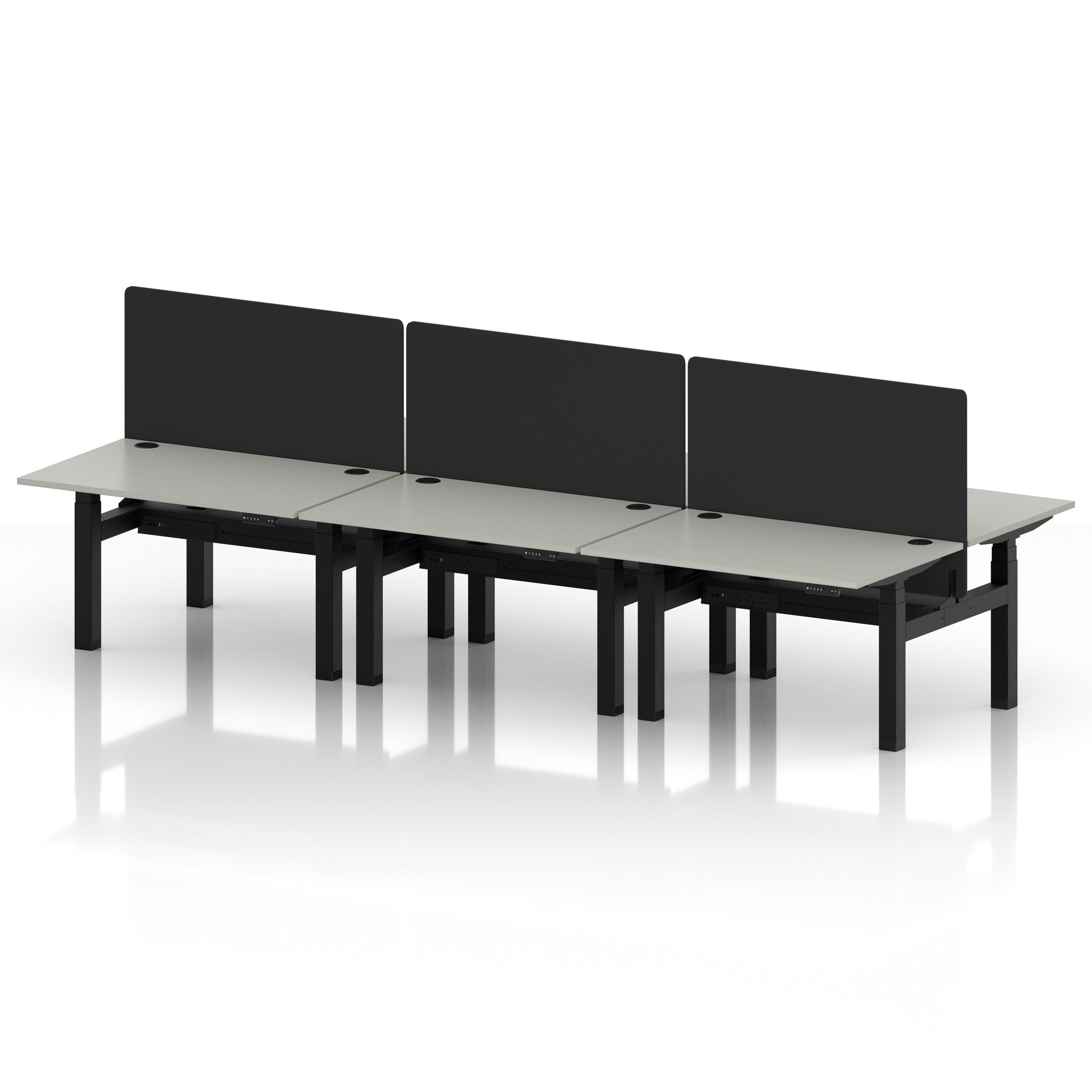 Air Back-to-Back Height Adjustable Bench Desk - 6 Person with Black Straight Screen