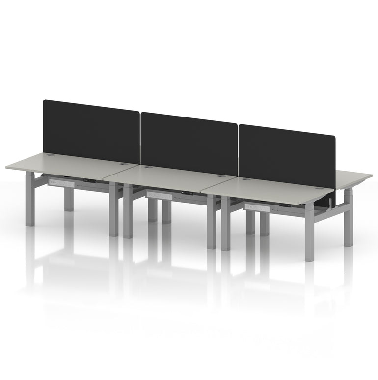 Air Back-to-Back Height Adjustable Bench Desk - 6 Person with Black Straight Screen