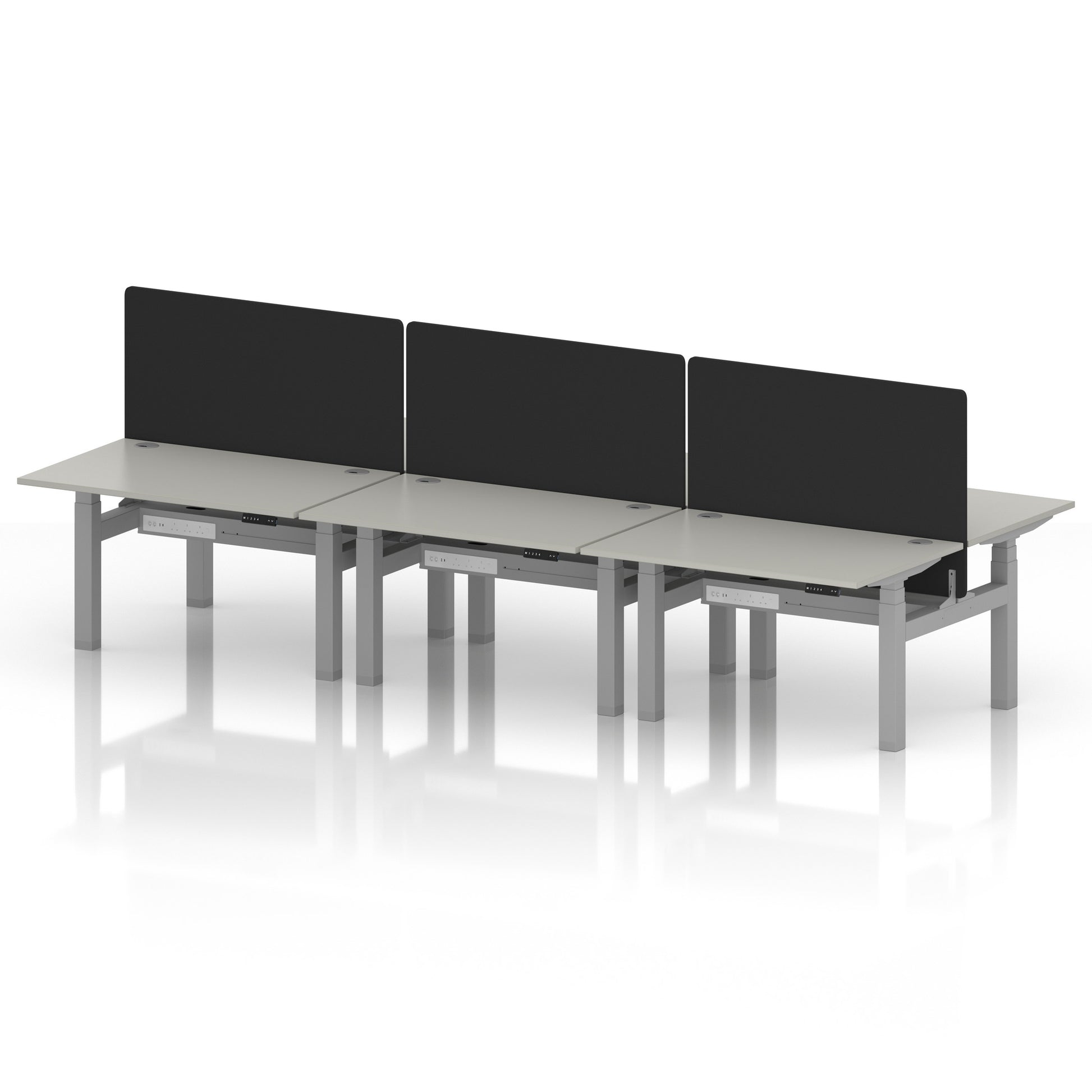 Air Back-to-Back Height Adjustable Bench Desk - 6 Person with Black Straight Screen