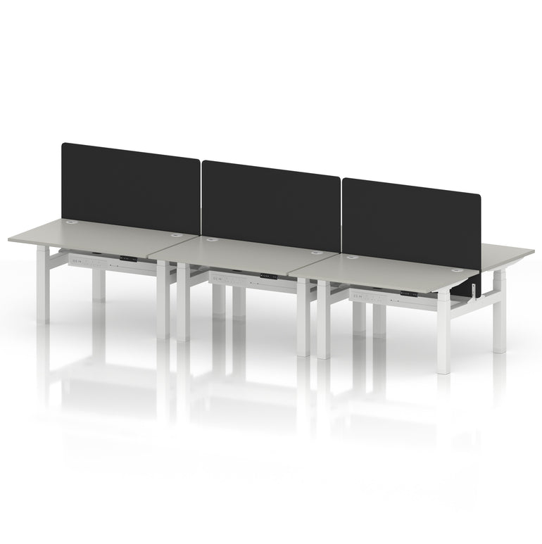 Air Back-to-Back Height Adjustable Bench Desk - 6 Person with Black Straight Screen