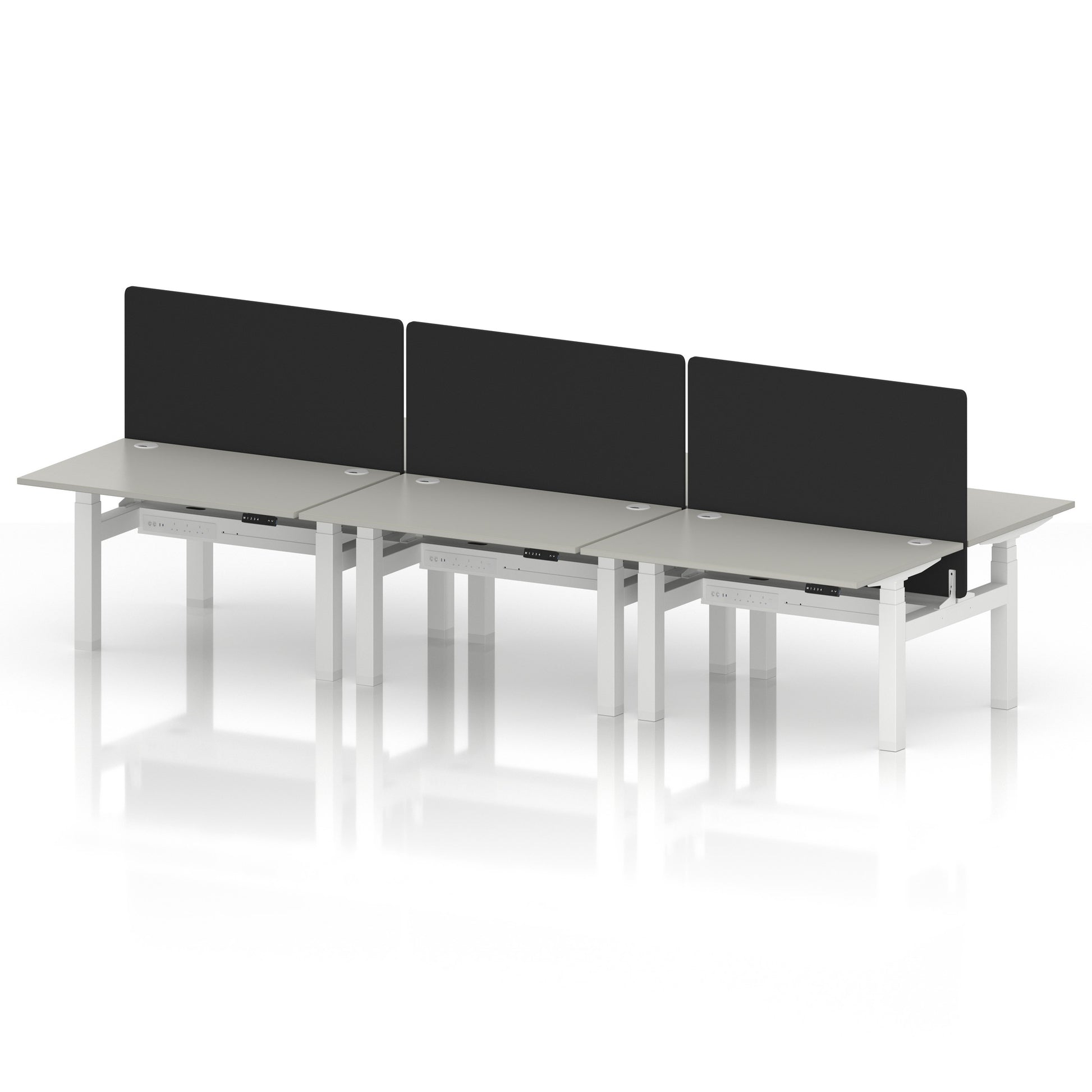 Air Back-to-Back Height Adjustable Bench Desk - 6 Person with Black Straight Screen