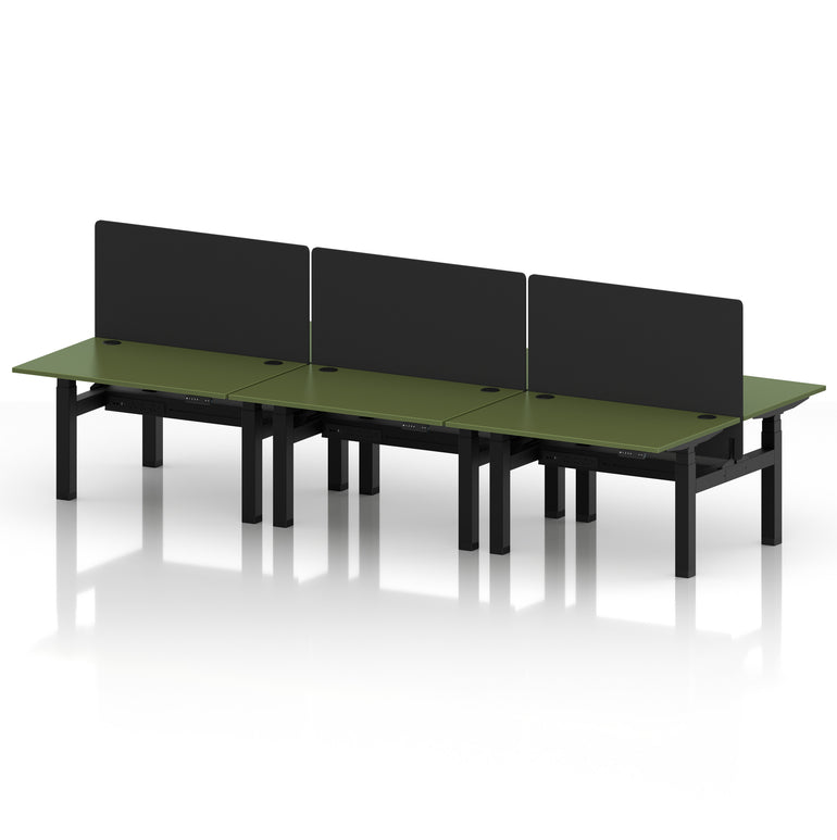 Air Back-to-Back Height Adjustable Bench Desk - 6 Person with Black Straight Screen