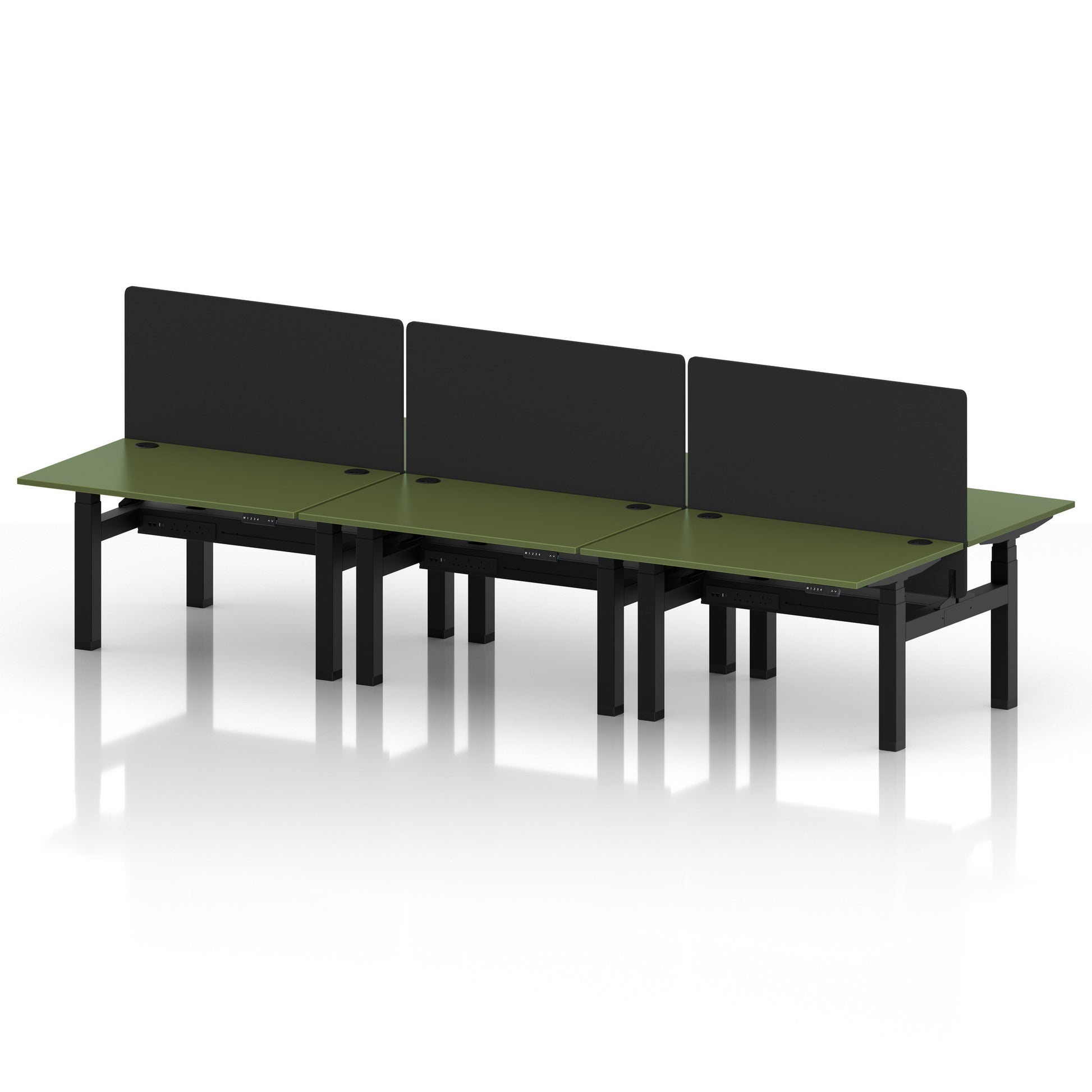 Air Back-to-Back Height Adjustable Bench Desk - 6 Person with Black Straight Screen