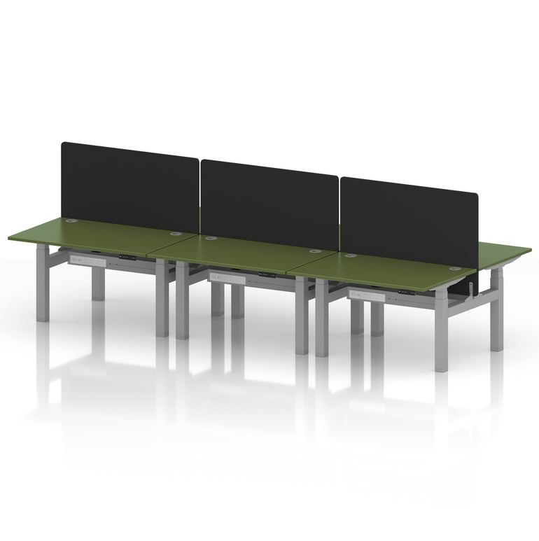 Air Back-to-Back Height Adjustable Bench Desk - 6 Person with Black Straight Screen