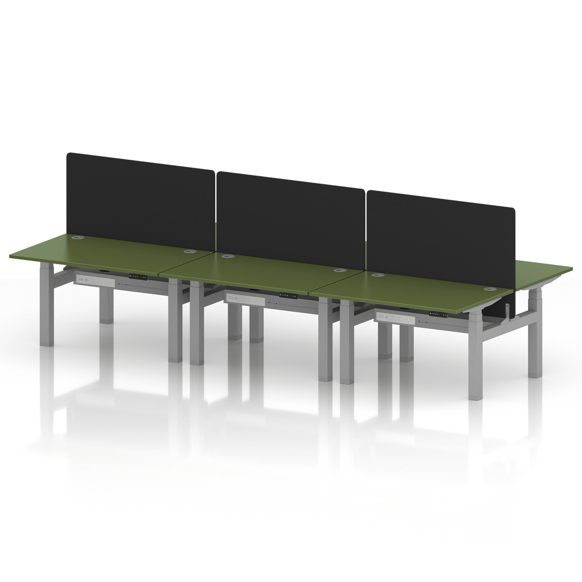 Air Back-to-Back Height Adjustable Bench Desk - 6 Person with Black Straight Screen