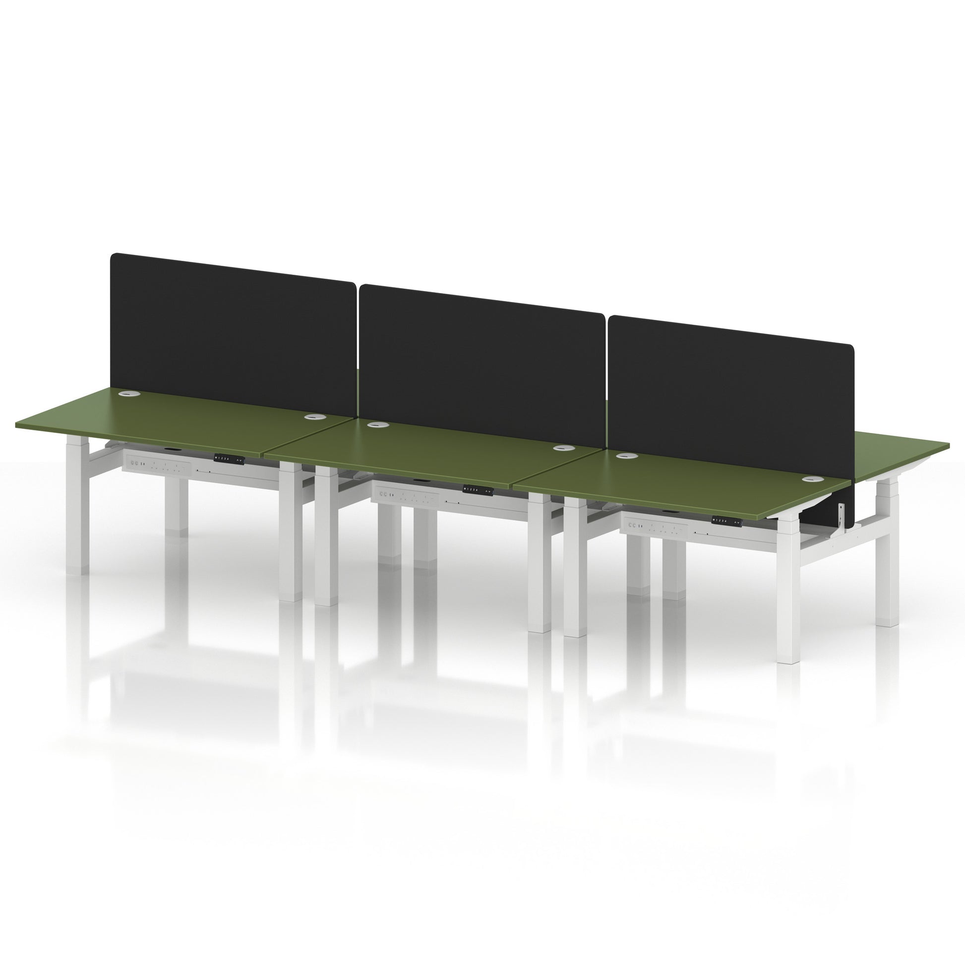 Air Back-to-Back Height Adjustable Bench Desk - 6 Person with Black Straight Screen