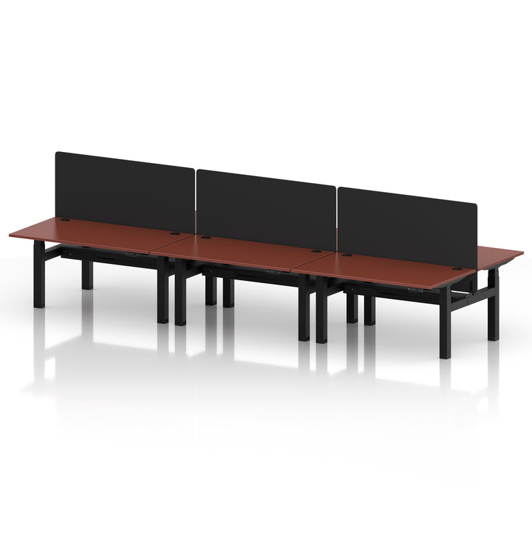 Air Back-to-Back Height Adjustable Bench Desk - 6 Person with Black Straight Screen