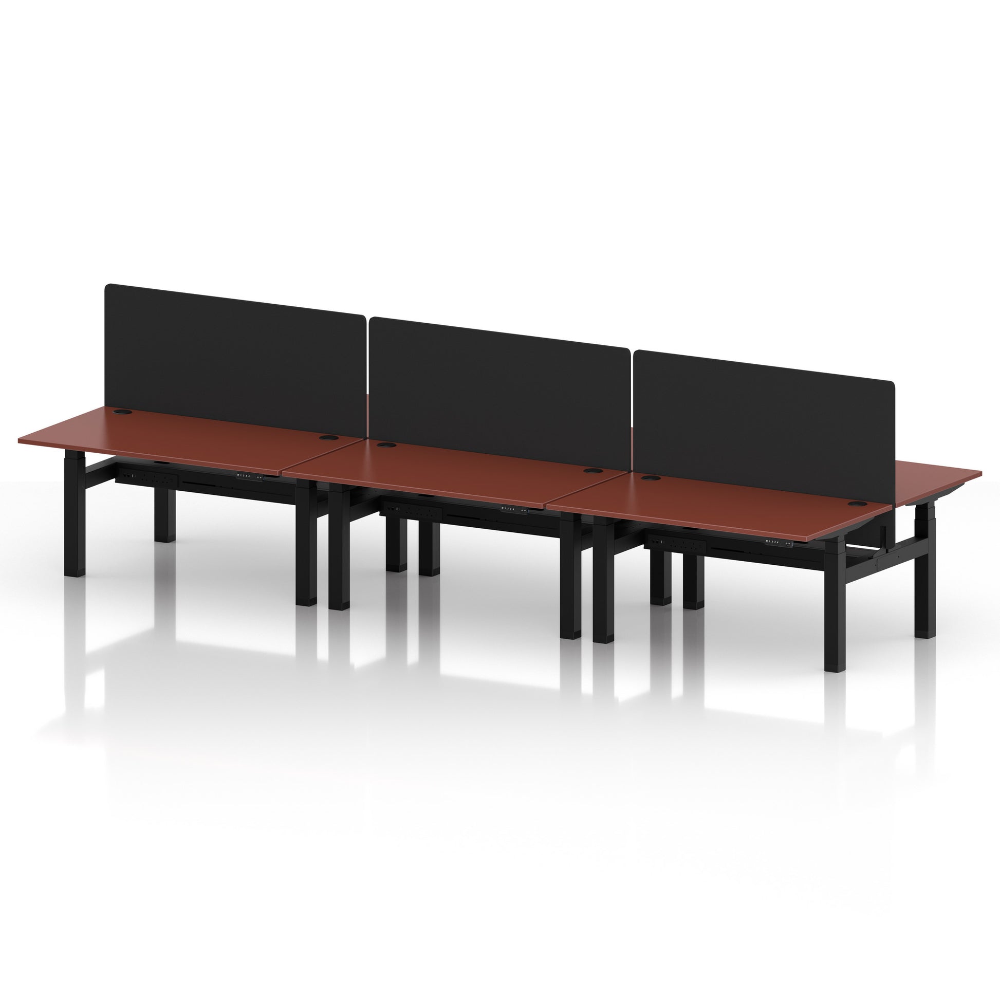 Air Back-to-Back Height Adjustable Bench Desk - 6 Person with Black Straight Screen