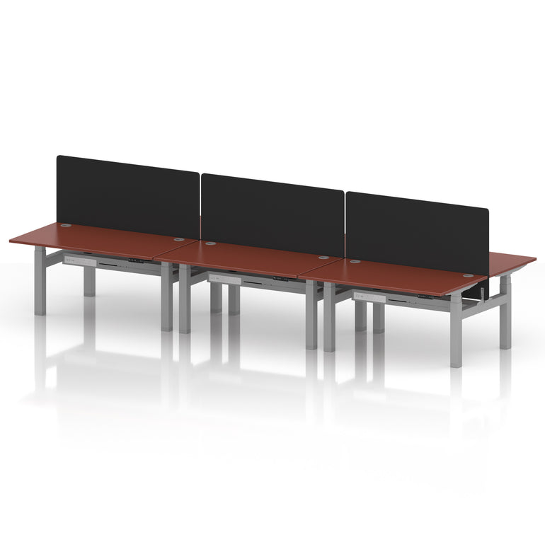 Air Back-to-Back Height Adjustable Bench Desk - 6 Person with Black Straight Screen