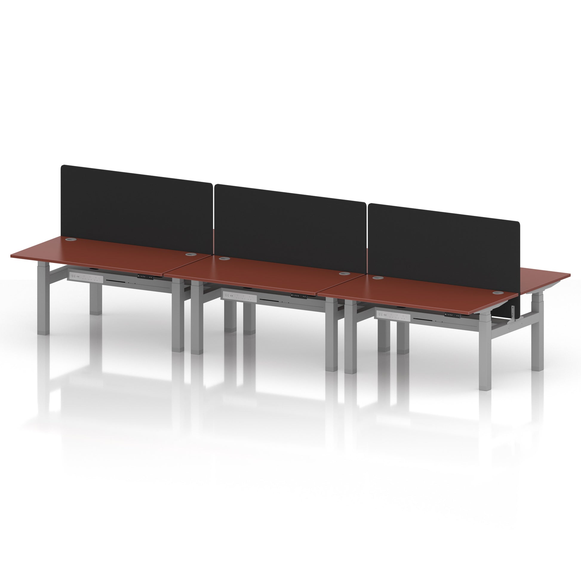Air Back-to-Back Height Adjustable Bench Desk - 6 Person with Black Straight Screen