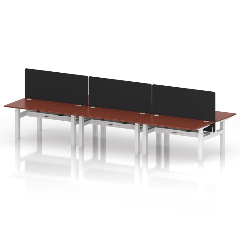 Air Back-to-Back Height Adjustable Bench Desk - 6 Person with Black Straight Screen