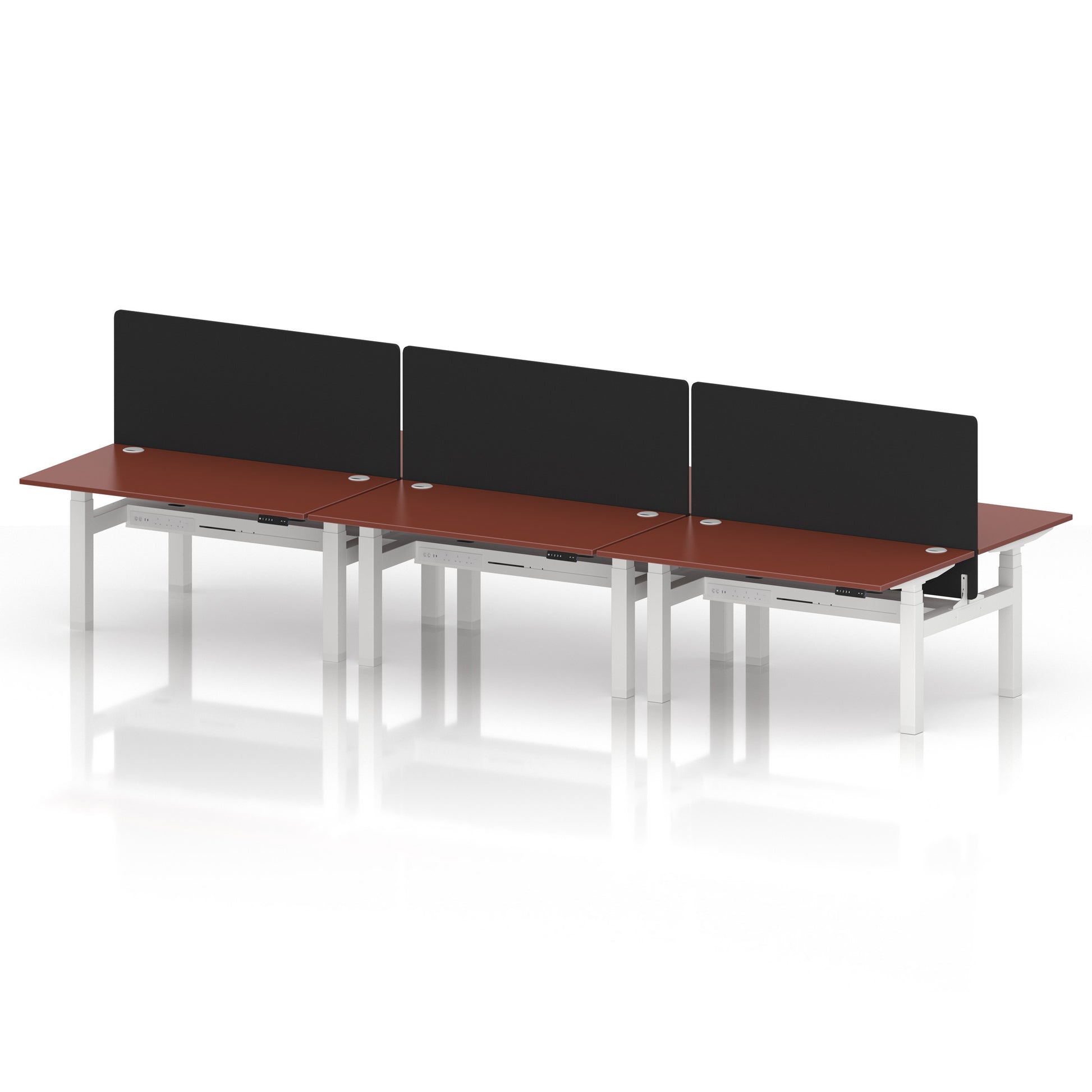 Air Back-to-Back Height Adjustable Bench Desk - 6 Person with Black Straight Screen
