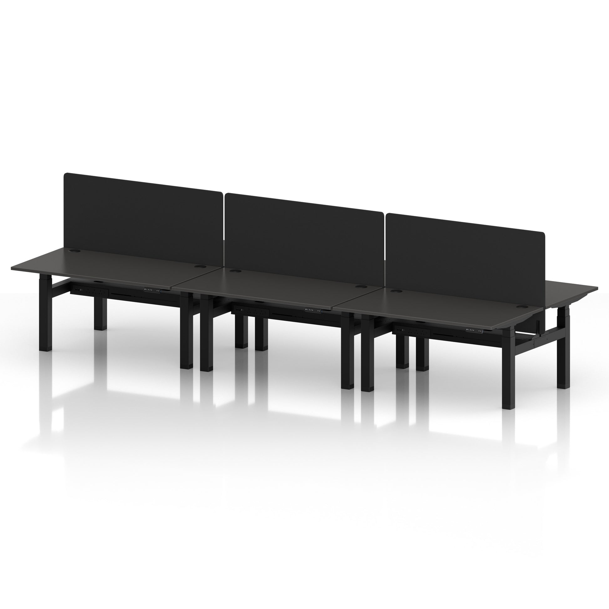 Air Back-to-Back Height Adjustable Bench Desk - 6 Person with Black Straight Screen
